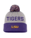 Nike Men's Gray/purple Lsu Tigers Primetime Peak Cuffed Knit With Pom Hat In Purple