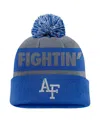 Nike Men's Gray/royal Air Force Falcons Peak Stripe Cuffed Knit Hat With Pom In Gray,royal