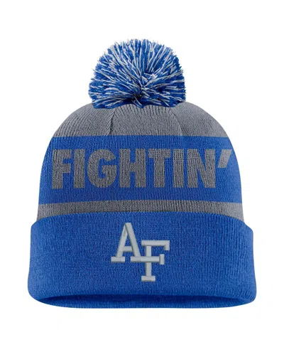 Nike Men's Gray/royal Air Force Falcons Peak Stripe Cuffed Knit Hat With Pom In Gray,royal