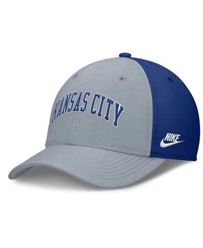 Nike Men's Gray/royal Kansas City Royals Rise Swoosh Performance Flex Hat In Multi