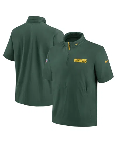 Nike Men's Bay Packers 2024 Sideline Coach Short Sleeve Half-zip Hoodie Jacket In Green,gold