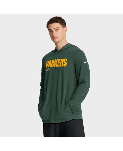 NIKE MEN'S GREEN GREEN BAY PACKERS SIDELINE PURE FURY PERFORMANCE LONG SLEEVE HOODIE T-SHIRT