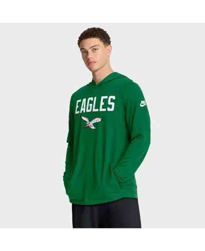 NIKE MEN'S GREEN PHILADELPHIA EAGLES ALT PACK PASS ACCURACY PERFORMANCE LONG SLEEVE HOODIE T-SHIRT