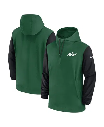 Nike Men's Green/black New York Jets 2024/25 Sideline Pre-game Player 1/2-zip Hoodie Jacket In Green,black