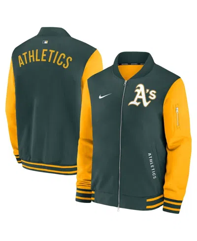 Nike Men's Green/gold Athletics Authentic Collection Dugout Full-zip Bomber Jacket In Yellow