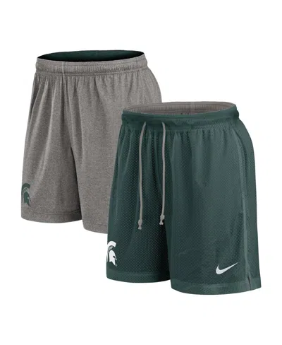 Nike Men's Green/heather Gray Michigan State Spartans Player Reversible Shorts In Multi