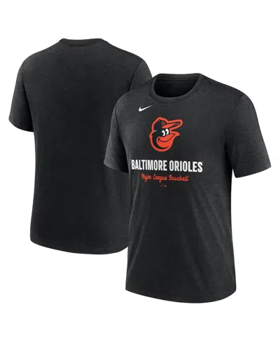 NIKE MEN'S HEATHER BLACK BALTIMORE ORIOLES LOGO TRI-BLEND T-SHIRT