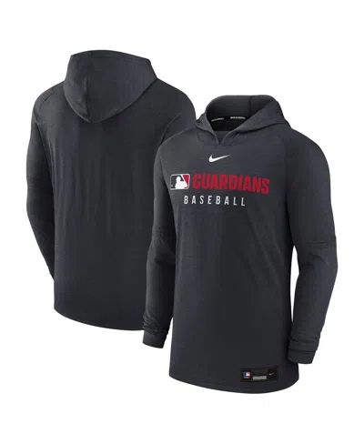 NIKE MEN'S HEATHER BLACK CLEVELAND GUARDIANS AUTHENTIC COLLECTION TRI-BLEND PERFORMANCE PULLOVER HOODIE