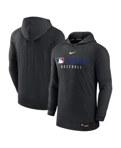 NIKE MEN'S HEATHER BLACK LOS ANGELES DODGERS AUTHENTIC COLLECTION TRI-BLEND PERFORMANCE PULLOVER HOODIE