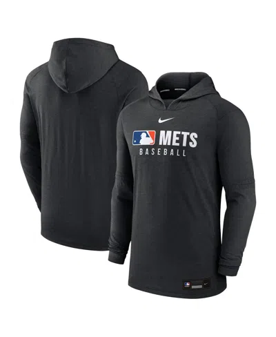 NIKE MEN'S HEATHER BLACK NEW YORK METS AUTHENTIC COLLECTION TRI-BLEND PERFORMANCE PULLOVER HOODIE