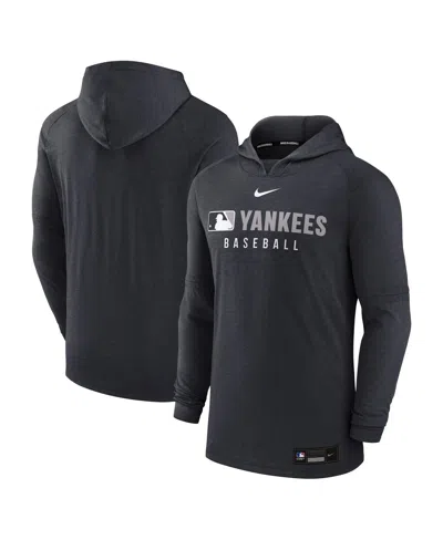 NIKE MEN'S HEATHER BLACK NEW YORK YANKEES AUTHENTIC COLLECTION TRI-BLEND PERFORMANCE PULLOVER HOODIE