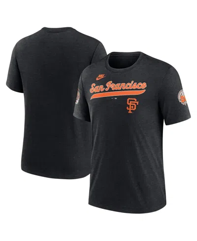 NIKE MEN'S HEATHER BLACK SAN FRANCISCO GIANTS COOPERSTOWN COLLECTION ERAS TRI-BLEND T-SHIRT