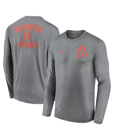 Nike Men's Heather Charcoal Baltimore Orioles 2-hit Legend Performance Long Sleeve T-shirt