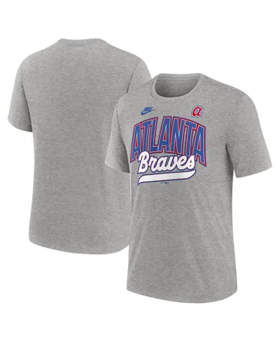 NIKE MEN'S HEATHER GRAY ATLANTA BRAVES COOPERSTOWN COLLECTION RETRO TRI-BLEND T-SHIRT