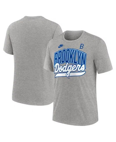 NIKE MEN'S HEATHER GRAY BROOKLYN DODGERS COOPERSTOWN COLLECTION RETRO TRI-BLEND T-SHIRT