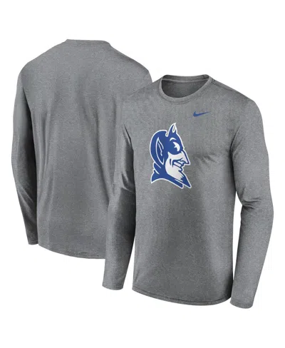 Nike Men's Heather Gray Duke Blue Devils Primetime Alternate Logo Legend Long Sleeve T-shirt