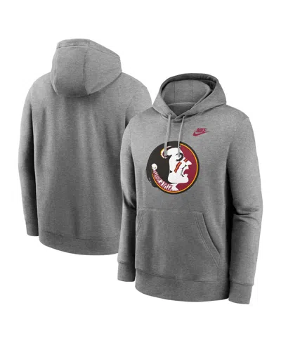 NIKE MEN'S HEATHER GRAY FLORIDA STATE SEMINOLES LEGACY LOGO CLUB FLEECE PULLOVER HOODIE