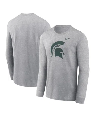 NIKE MEN'S HEATHER GRAY MICHIGAN STATE SPARTANS PRIMARY LOGO LONG SLEEVE T-SHIRT