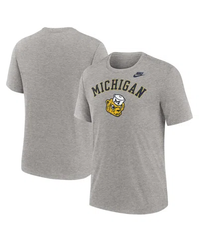 Nike Men's Heather Gray Michigan Wolverines Legacy Arch Tri-blend T-shirt In Animal Print