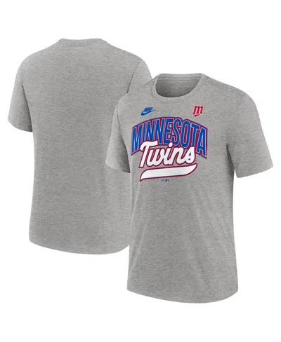 NIKE MEN'S HEATHER GRAY MINNESOTA TWINS COOPERSTOWN COLLECTION RETRO TRI-BLEND T-SHIRT