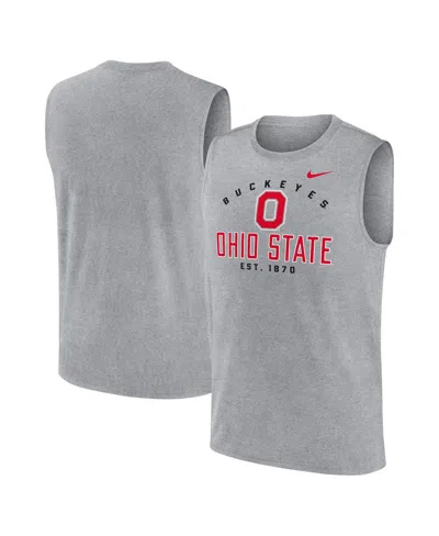 Nike Men's Heather Gray Ohio State Buckeyes Primetime Legend Lock Up Performance Muscle Tank Top