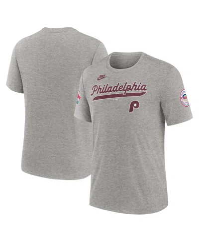 NIKE MEN'S HEATHER GRAY PHILADELPHIA PHILLIES COOPERSTOWN COLLECTION ERAS TRI-BLEND T-SHIRT