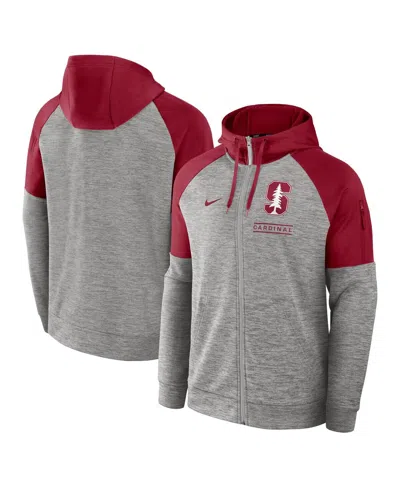 Nike Men's Heather Gray Stanford Cardinal Fitness Raglan Performance Full-zip Hoodie
