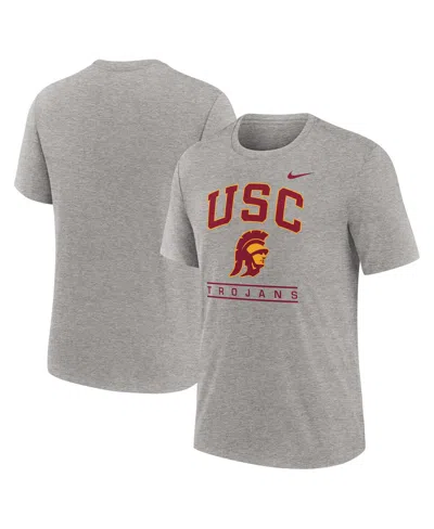 Nike Men's Heather Gray Usc Trojans Arch Over Logo Tri-blend T-shirt