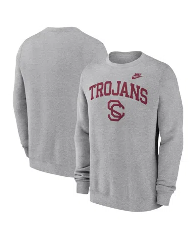 Nike Men's Heather Gray Usc Trojans Legacy Classic Tackle Twill Embroidered Arch Over Logo Pullover Sweat