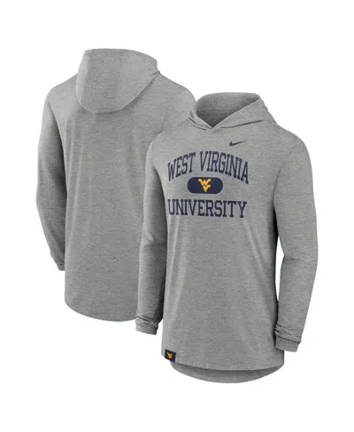 Nike West Virginia Mountaineers Blitz  Men's Dri-fit College Long-sleeve Hooded T-shirt In Heather Gray
