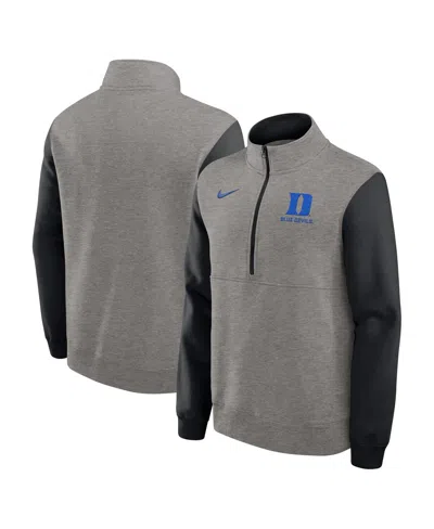 Nike Men's Heather Gray/black Duke Blue Devils Club Fleece Half-zip Pullover Sweatshirt
