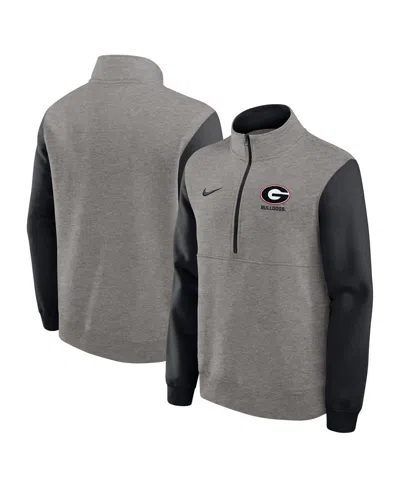 Nike Men's Heather Gray/black Georgia Bulldogs Club Fleece Half-zip Pullover Sweatshirt