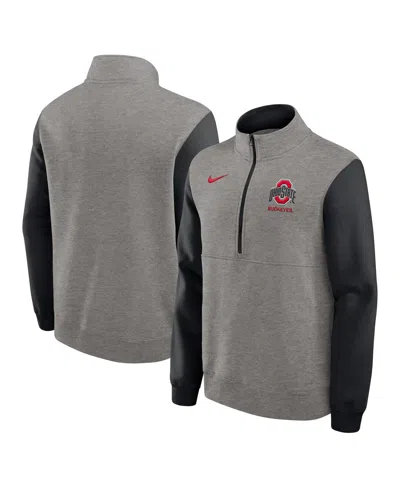 Nike Men's Heather Gray/black Ohio State Buckeyes Club Fleece Half-zip Pullover Sweatshirt