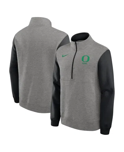 Nike Men's Heather Gray/black Oregon Ducks Club Fleece Half-zip Pullover Sweatshirt