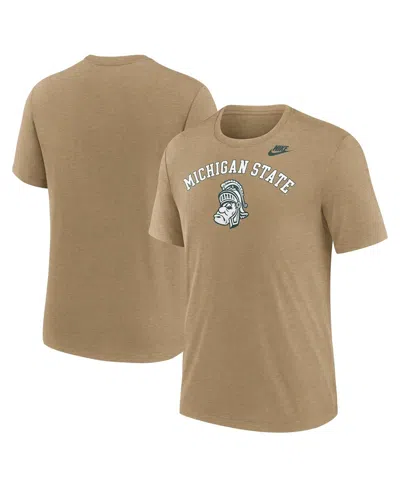 Nike Men's Heather Light Brown Michigan State Spartans Legacy Arch Tri-blend T-shirt