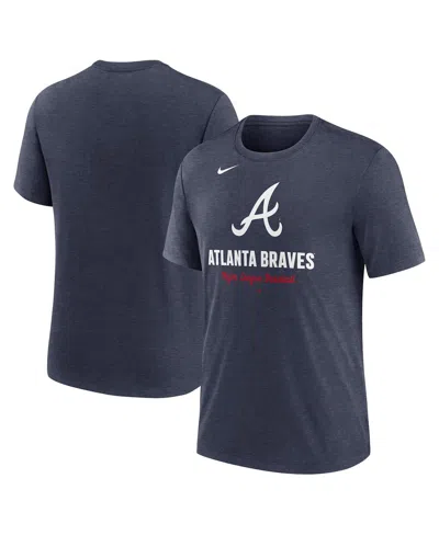 Nike Heather Navy Atlanta Braves Logo Tri-blend T-shirt In Blue