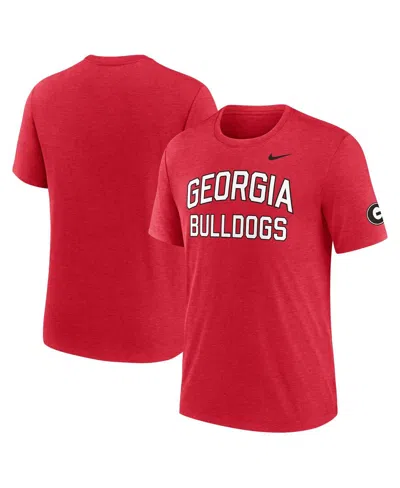 NIKE MEN'S HEATHER RED GEORGIA BULLDOGS CAMPUS COLLEGIATE BLOCK TRI-BLEND T-SHIRT