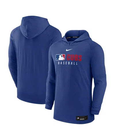 NIKE MEN'S HEATHER ROYAL CHICAGO CUBS AUTHENTIC COLLECTION TRI-BLEND PERFORMANCE PULLOVER HOODIE