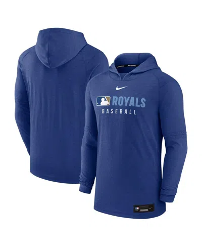 NIKE MEN'S HEATHER ROYAL KANSAS CITY ROYALS AUTHENTIC COLLECTION TRI-BLEND PERFORMANCE PULLOVER HOODIE