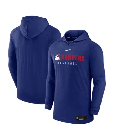 NIKE MEN'S HEATHER ROYAL TEXAS RANGERS AUTHENTIC COLLECTION TRI-BLEND PERFORMANCE PULLOVER HOODIE