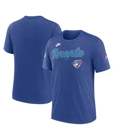 NIKE MEN'S HEATHER ROYAL TORONTO BLUE JAYS COOPERSTOWN COLLECTION ERAS TRI-BLEND T-SHIRT