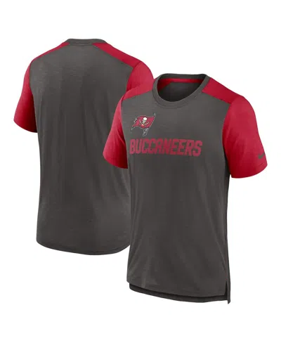 Nike Men's Heathered Pewter/heathered Red Tampa Bay Buccaneers Color Block Team Name T-shirt In Pewter,heather Red