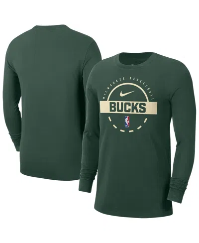 NIKE MEN'S HUNTER GREEN MILWAUKEE BUCKS AUTHENTIC LONG SLEEVE PRACTICE T-SHIRT