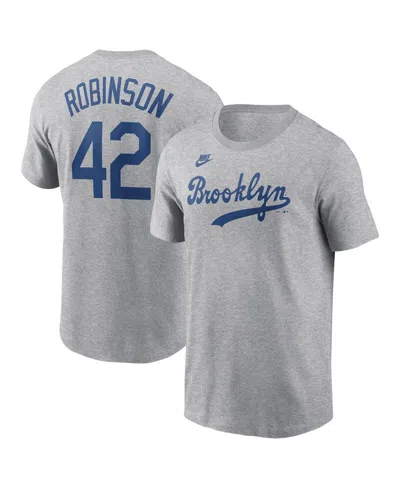 Nike Men's Jackie Robinson Heather Gray Brooklyn Dodgers Cooperstown Collection Fuse Name Number T-shirt