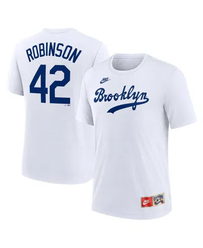 Nike Men's Jackie Robinson White Brooklyn Dodgers Cooperstown Collection Tri-blend Name Number T-shirt