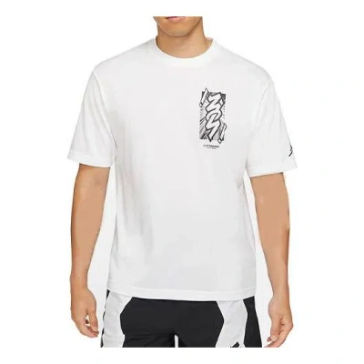 Nike Men's Jordan Dri-fit Zion Basketball Printing Sports Knit Round Neck Short Sleeve White T-shirt