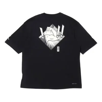 Nike Men's Jordan Dri-fit Zion Basketball Sports Printing Knit Round Neck Short Sleeve Black T-shirt