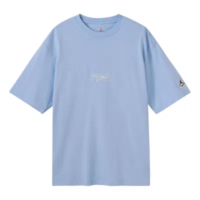 Nike Men's Jordan Flight Essentials Embroidered Logo Sports Round Neck Short Sleeve Blue T-shirt