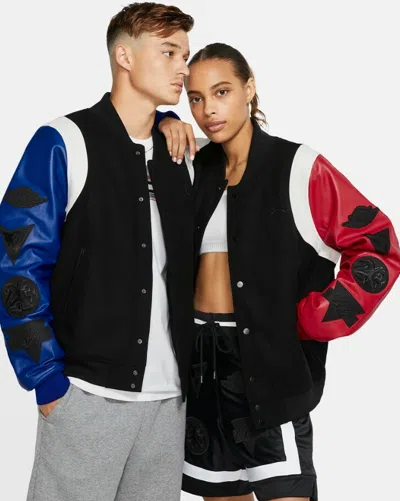 Pre-owned Nike Men's Jordan Sport Dna Varsity Jacket Top 3 Bred Size Small Brand In Black/rush Blue/university Red/white