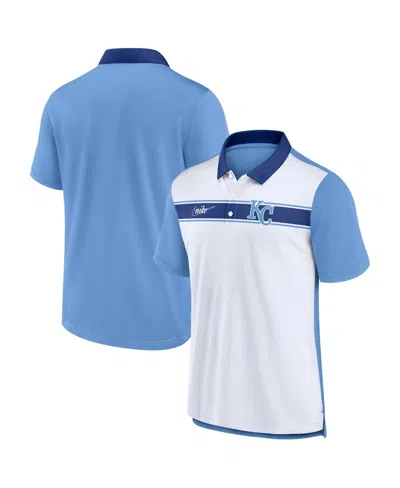 Nike Men's Kansas City Royals Rewind Stripe Polo In White,light Blue